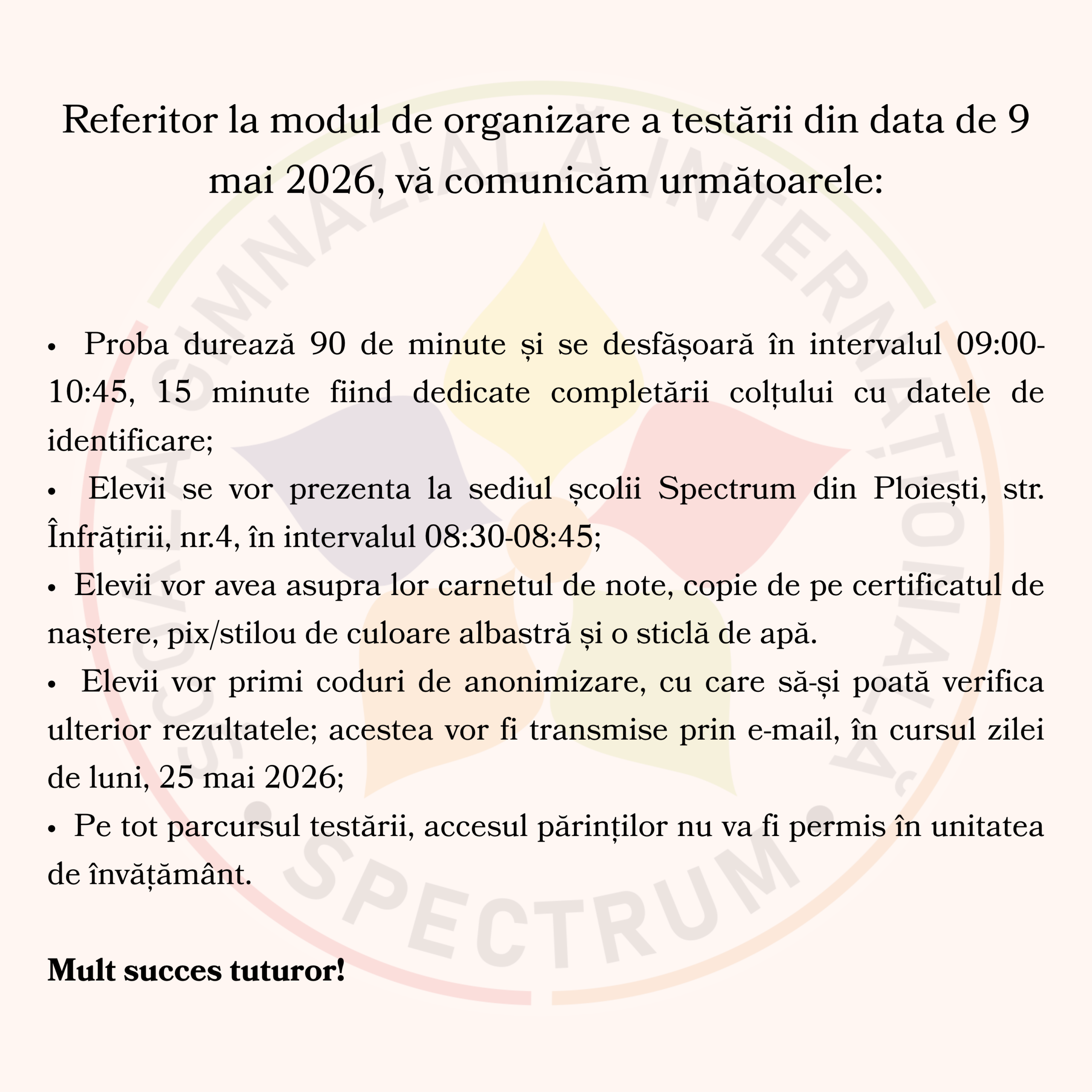 Regulament Testare Matematica