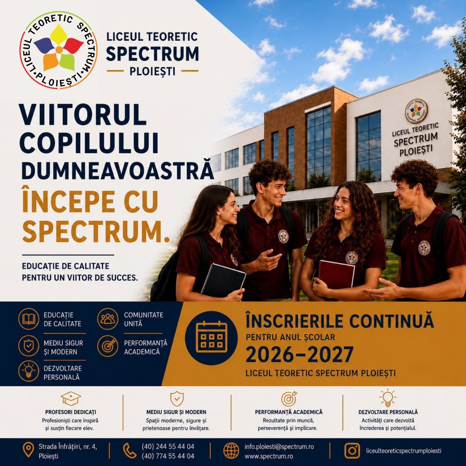Viitorul copilului dumneavoastră începe cu Spectrum – Admitere liceu 2026–2027